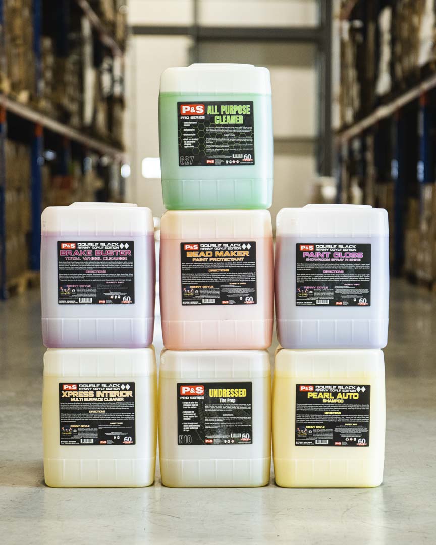 P&S - 5 GALLON | APC, Bead Maker, Brake Buster, Bug Off, Carpet Bomber, Iron Buster, IRS Foaming Shampoo, Multi-Dressing VOC Compliant, Paint Gloss, Pearl Auto Shampoo, Radiance, Swift, True Vue, Terminator, Undressed Cleaner, and Xpress Interior
