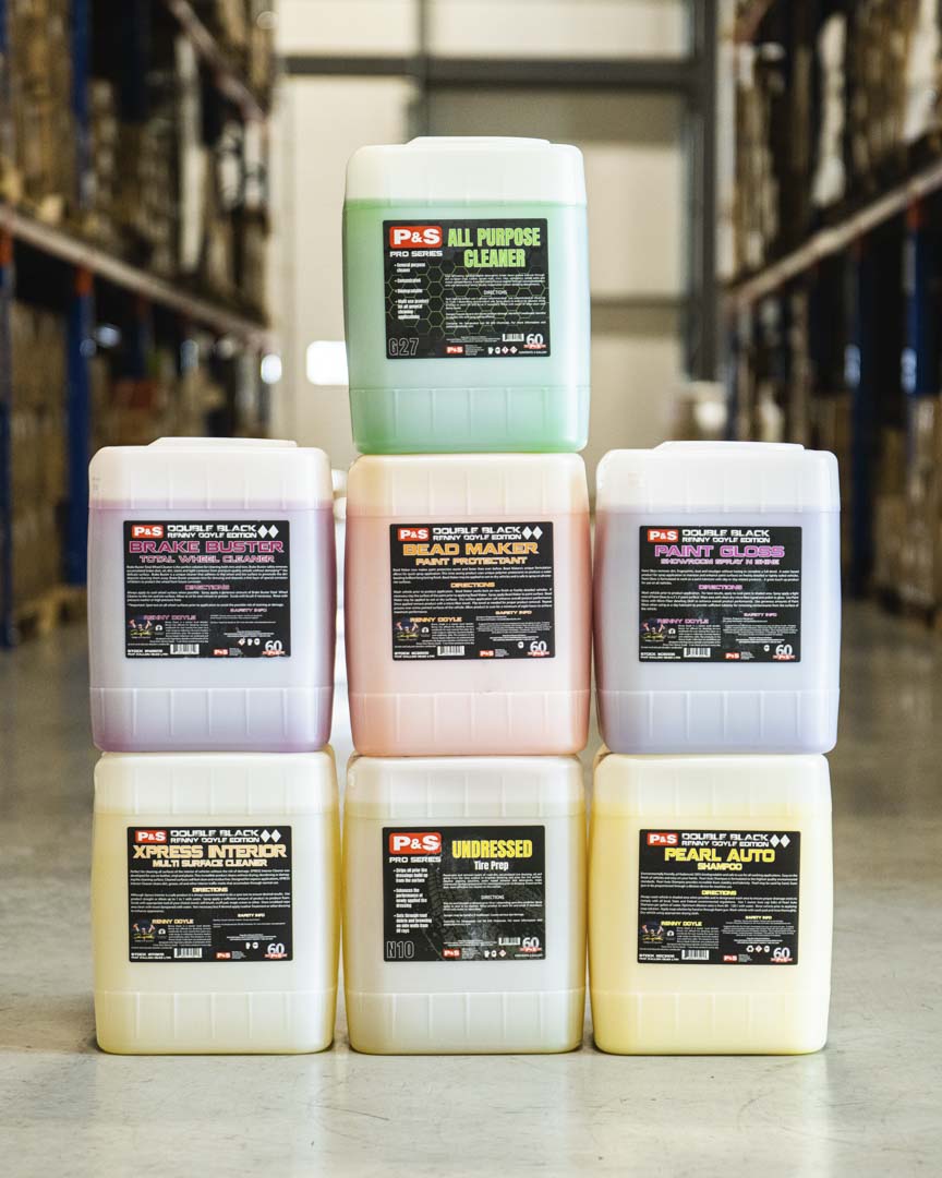 P&S - 5 GALLON | All Purpose Cleaner, Bead Maker, Brake Buster, Carpet Bomber, Paint Gloss, Pearl Auto Shampoo, Undressed Cleaner, and Xpress Interior Cleaner.